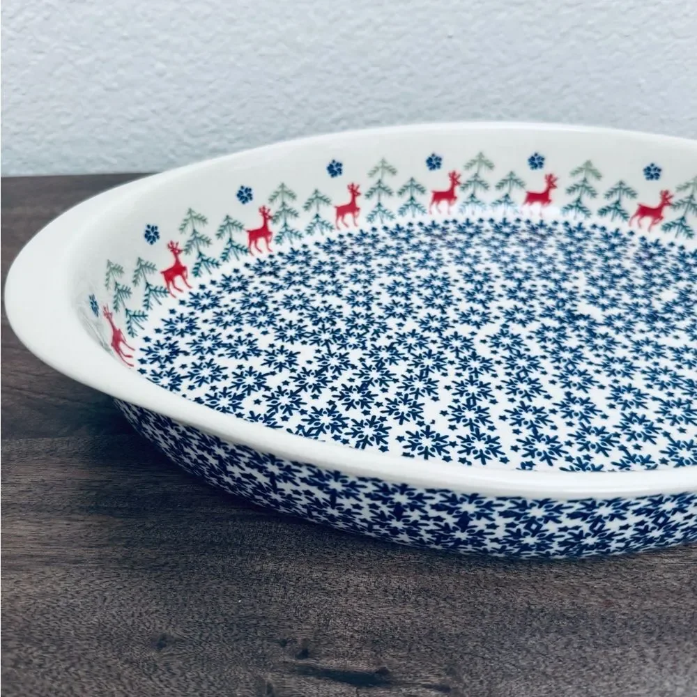 Boleslawiec Polish Pottery Christmas Holiday Reindeer Casserole Baking Dish